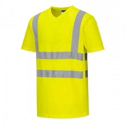 Yellow Recycled High Visibility V-Neck Mesh T-Shirts