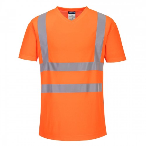 Orange Recycled High Visibility V-Neck Mesh T-Shirts
