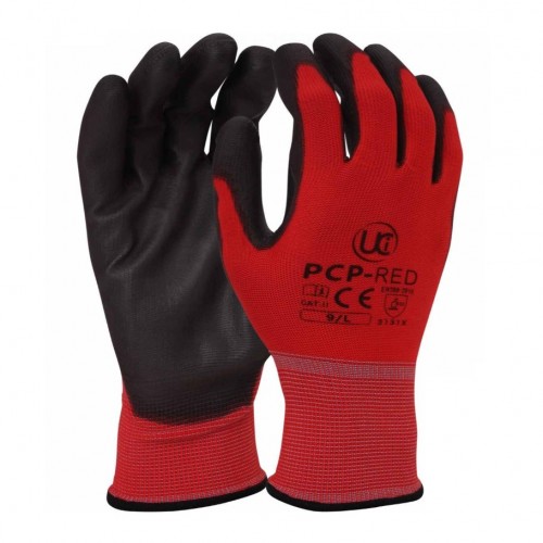 PXP-Red Safety Gloves, Red Liner, Black PU Palm