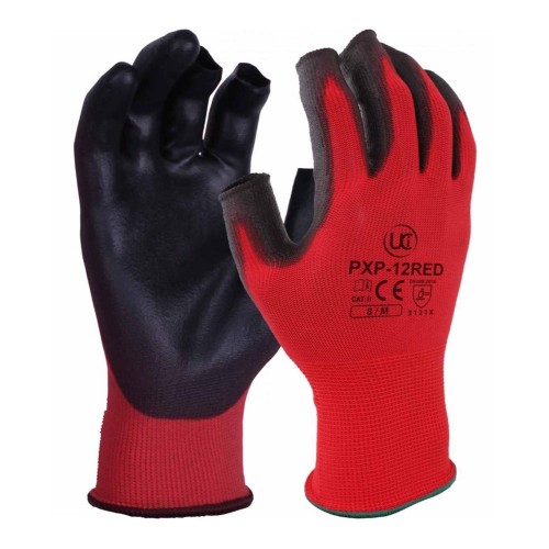 PXP-Red Part Fingerless Safety Gloves, Red Liner, Black PU Palm