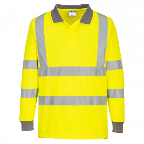 Yellow Recycled High Visibility Long Sleeve Polo Shirts 