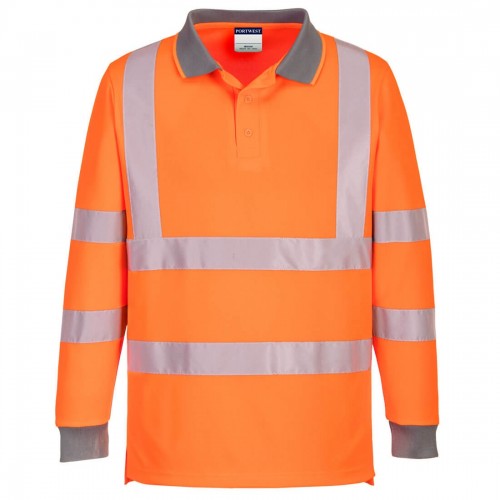 Orange Recycled High Visibility Long Sleeve Polo Shirts 