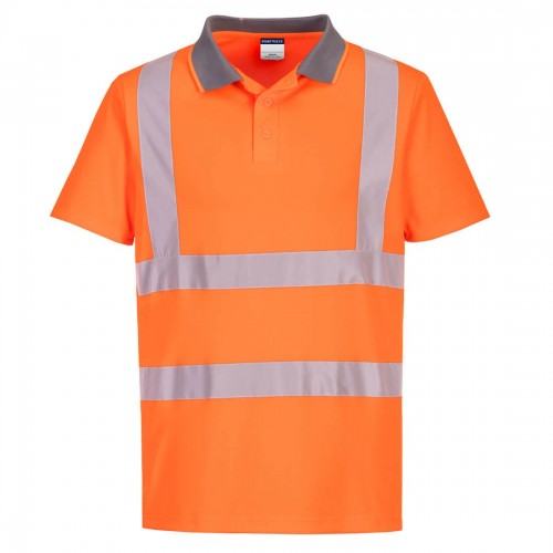 Orange Recycled High Visibility Short Sleeve Polo Shirts 