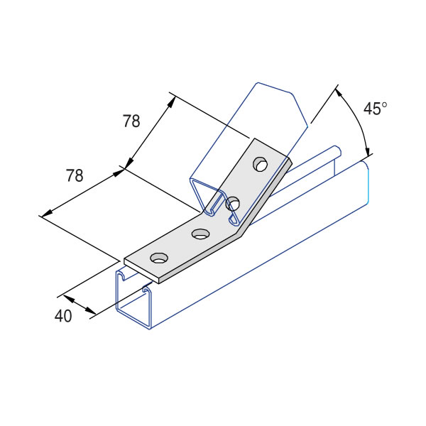 Unistrut P1074 45 Degree Long bracket 4 Holes