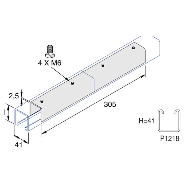 Unistrut P1218 41 x 41 x 200mm Internal