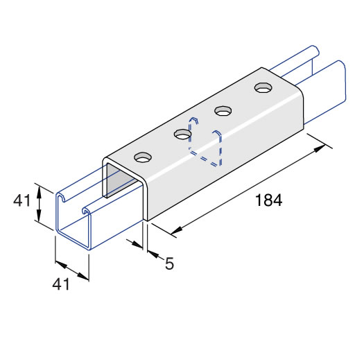 Unistrut P1377 Channel Coupler 41 x 41 x 172mm Hot Dipped Galvanised