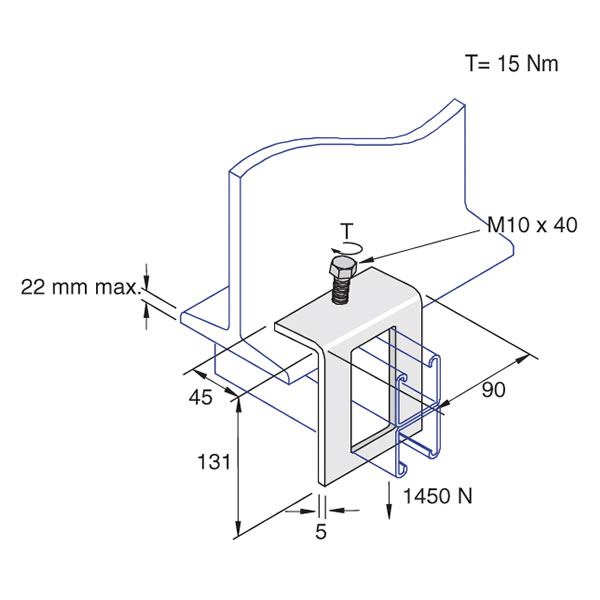 Unistrut P1796-B Angle Beam Clamp 131mm Hot Dipped Galvanised