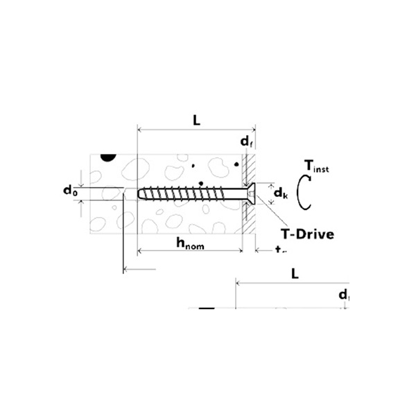 EJOT JC2-ST countersunk head concrete screw dimensional engineering design drawing