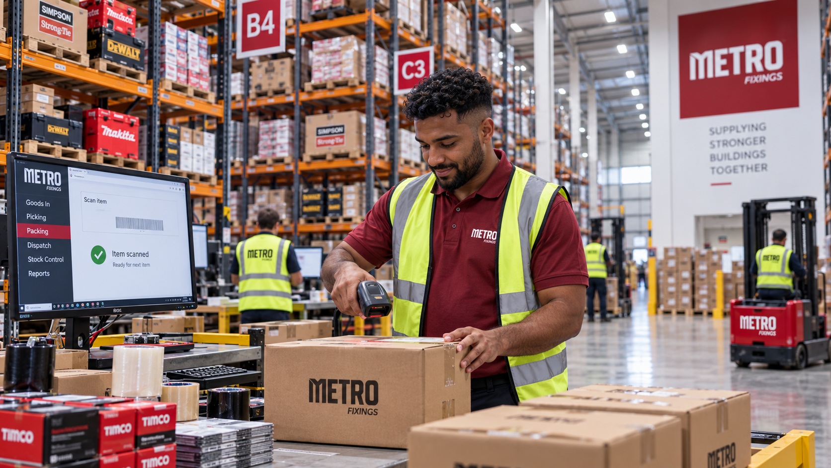 Metro Fixings busy distribution warehouse operations
