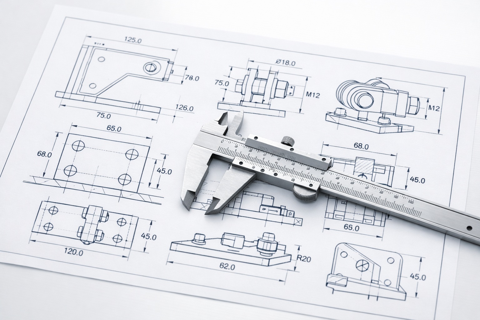 Structural building components blueprint layout showing complex engineering documentation and data sheets