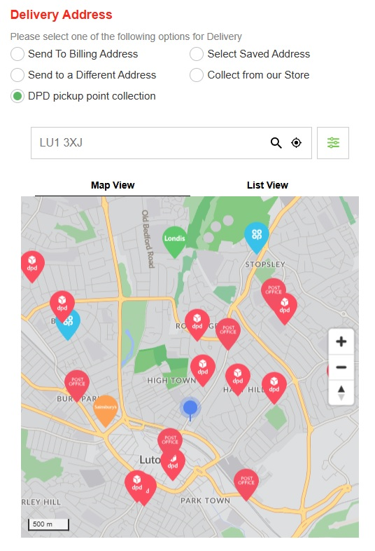 Selecting DPD pickup point collection at Metro Fixings checkout