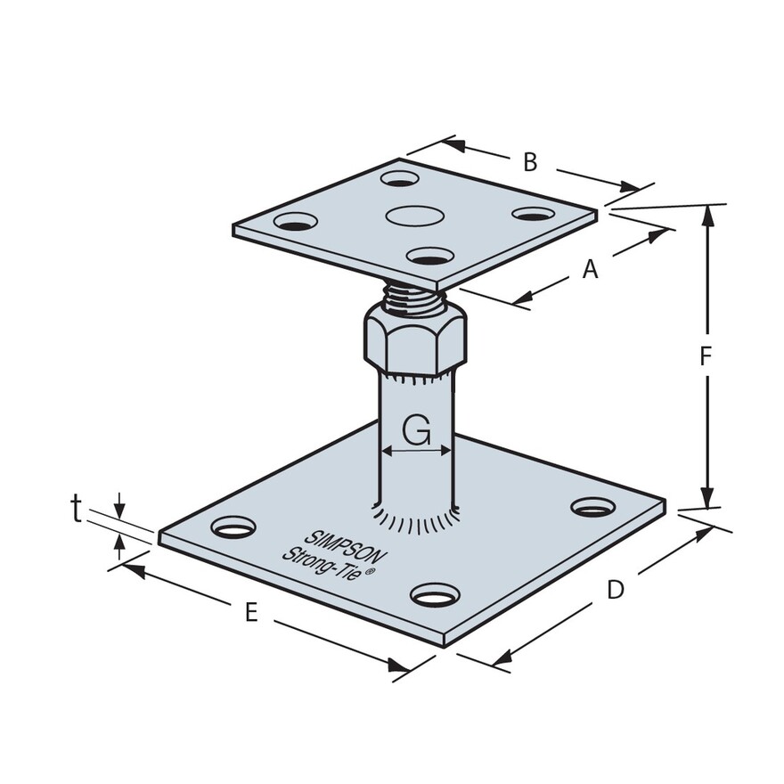 Simpson Strong-Tie APB100/150 height adjustable elevated post base structural dimension diagram technical drawing