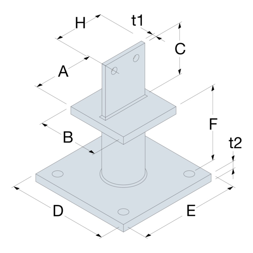 Simpson Strong-Tie PISBMAXI heavy duty post base structural dimension diagram technical drawing