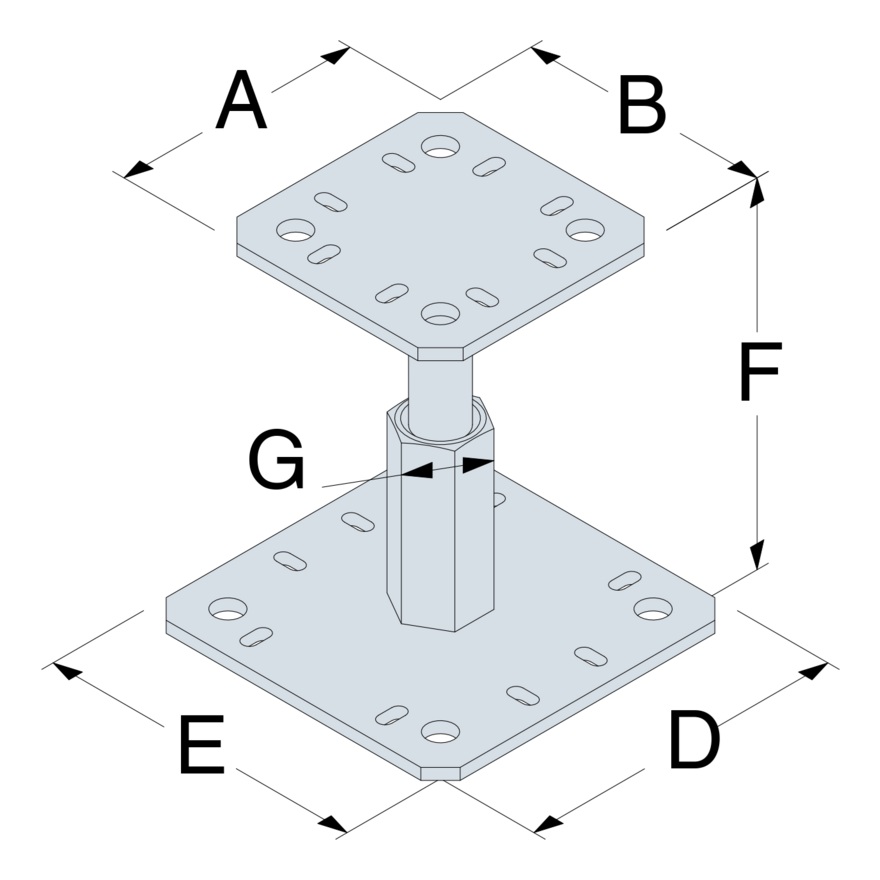 Simpson Strong-Tie PPRC adjustable elevated post base structural dimension diagram technical drawing